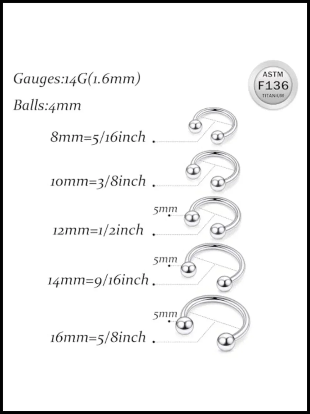 Titanium Horseshoe Nose Ring 14G Septum Piercing Jewelry Cartilage Hoop Earring